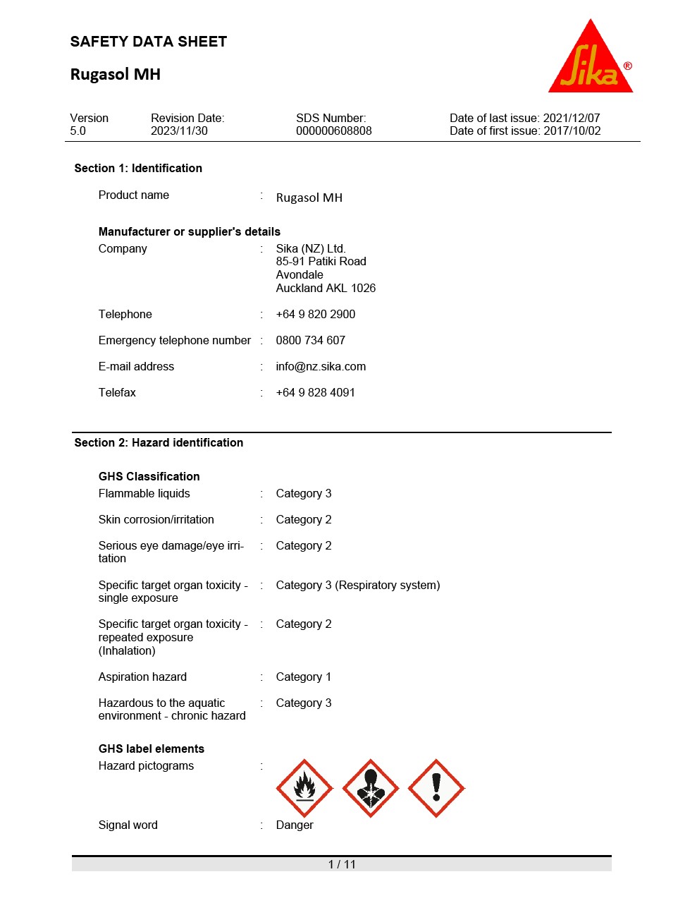 Rugasol MH and MH Extra - SDS