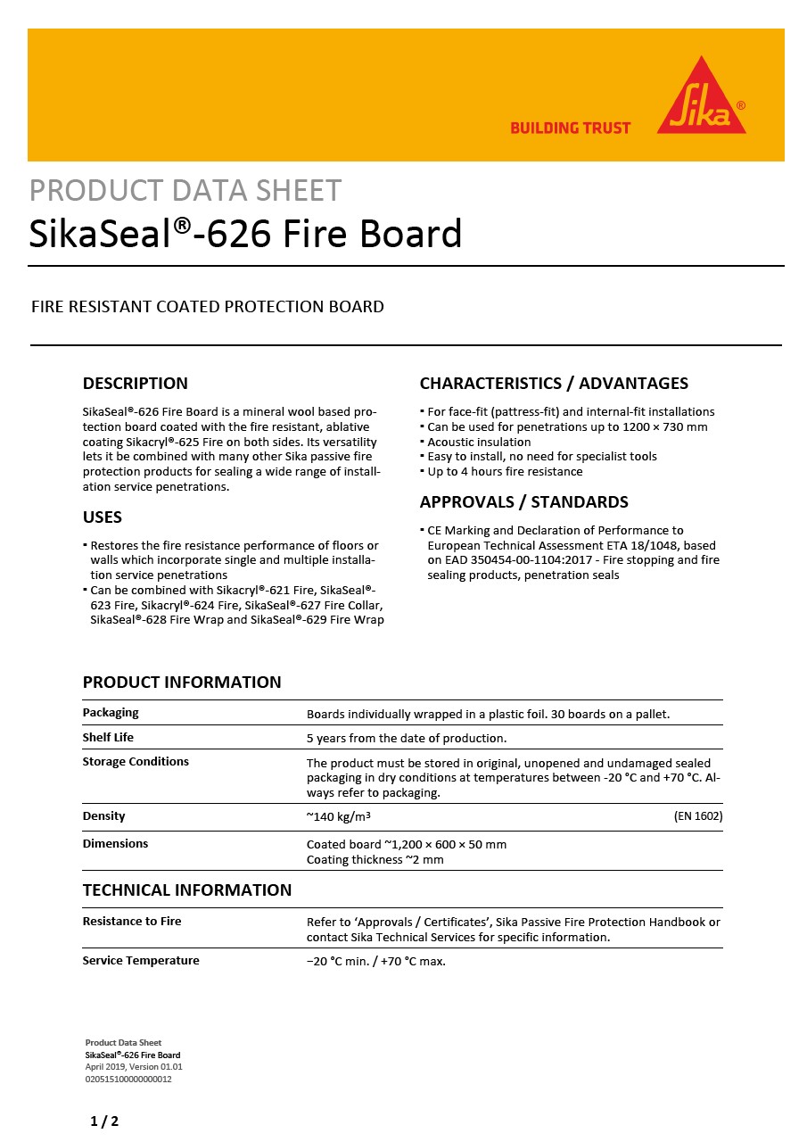 SikaSeal®-626 Fire Board
