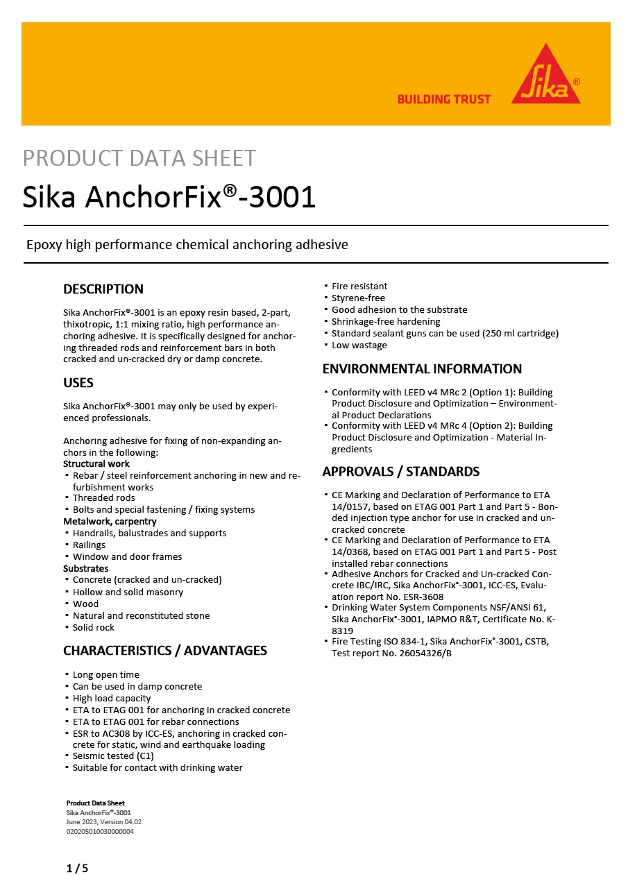 Product Data Sheet - Sika® AnchorFix-3001